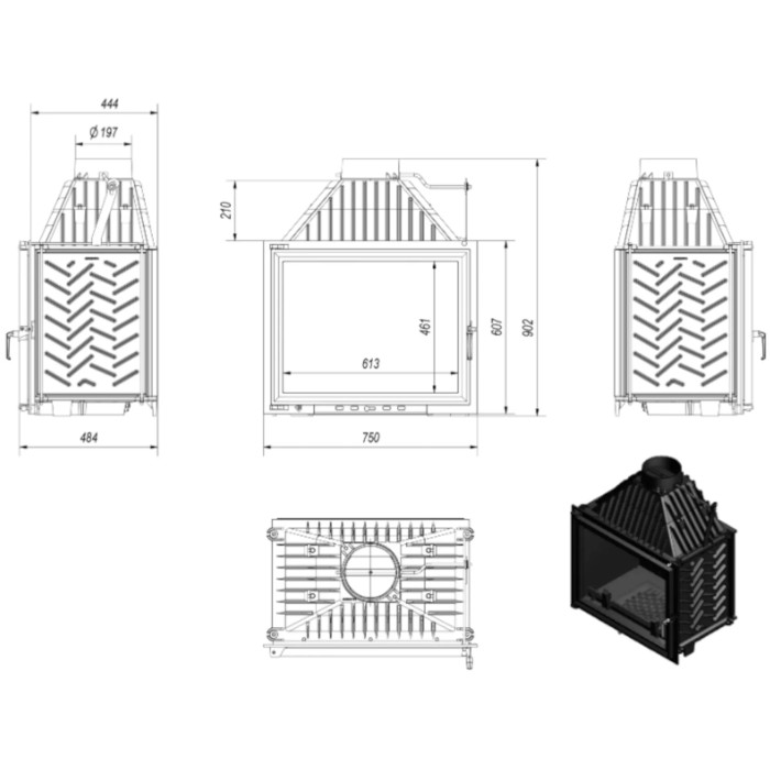 Kominek żeliwny KRATKI AMELIA 21 kW Ø 200