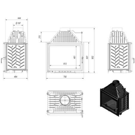 Kominek żeliwny KRATKI AMELIA 21 kW Ø 200