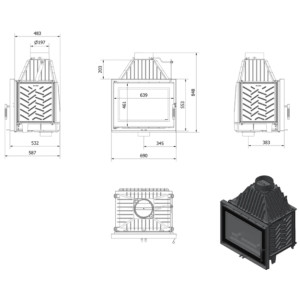 Kominek żeliwny KRATKI ZOSIA DECO 12kW Ø 200