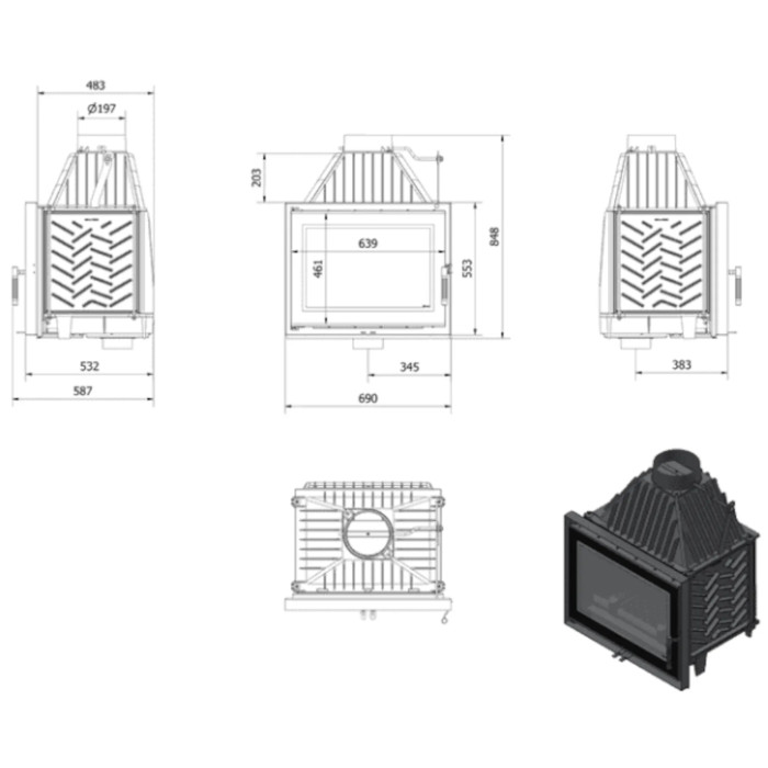 Kominek żeliwny KRATKI ZOSIA DECO 12kW Ø 200