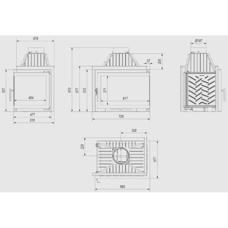 Kominek żeliwny KRATKI SIMPLE prawy BS 15 kW Ø 200
