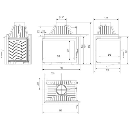 Kominek żeliwny KRATKI SIMPLE lewy BS 15 kW Ø 200