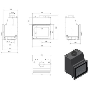 Kominek z płaszczem wodnym KRATKI ZOSIA DECO 14 kW Ø 200