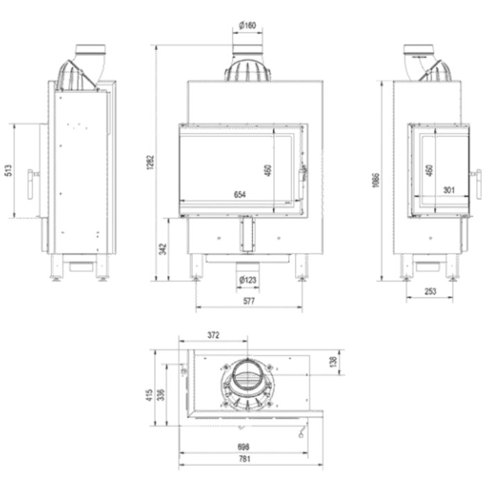 Kominek KRATKI LUCY SLIM lewy BS 8 kW Ø 160
