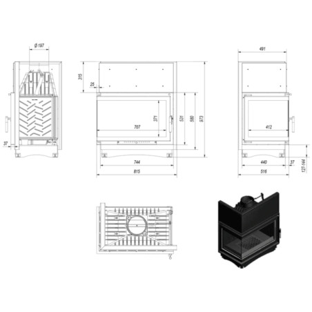 Kominek żeliwny KRATKI OLIWIA lewy BS 16 kW Ø 200