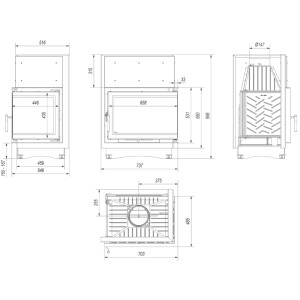 Kominek żeliwny KRATKI ZUZIA ECO DECO prawy BS 12 kW Ø 150