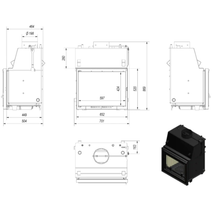 Kominek z płaszczem wodnym KRATKI ZUZIA DECO 12 kW Ø 200