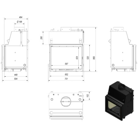 Kominek z płaszczem wodnym KRATKI ZUZIA DECO 12 kW Ø 200