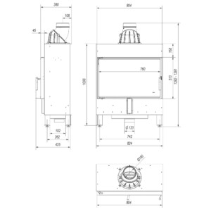 Kominek KRATKI LUCY SLIM 10 kW Ø 160 czarne wyłożenie
