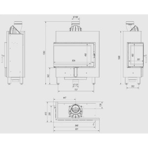 Kominek KRATKI LUCY SLIM lewy BS 10 kW Ø 160