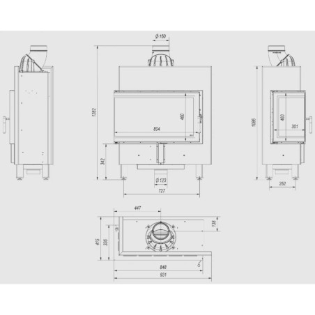 Kominek KRATKI LUCY SLIM lewy BS 10 kW Ø 160
