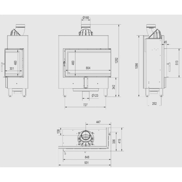 Kominek KRATKI LUCY SLIM prawy BS 10 kW Ø 160