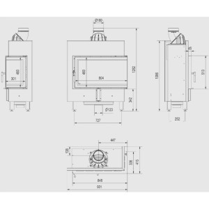 Kominek KRATKI LUCY SLIM prawy BS 10 kW Ø 160 czarne wyłożenie