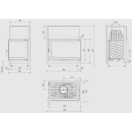 Kominek żeliwny KRATKI OLIWIA DECO lewy BS 16 kW Ø 200