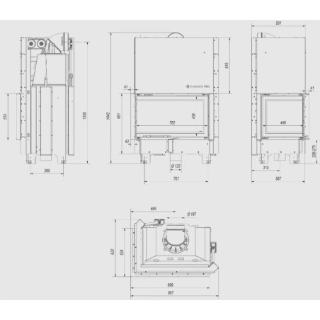 Kominek KRATKI MBO lewy BS 15 kW Ø 200 Gilotyna