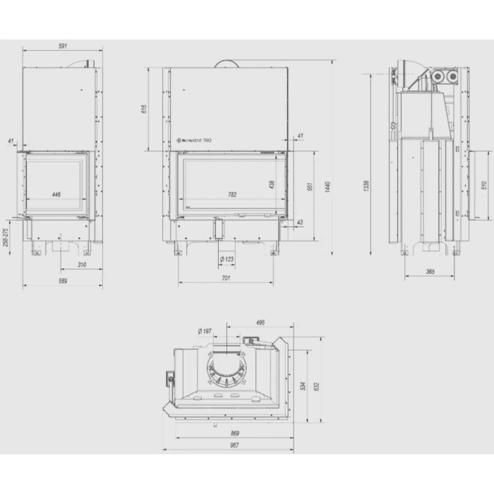 Kominek KRATKI MBO prawy BS 15 kW Ø 200 Gilotyna