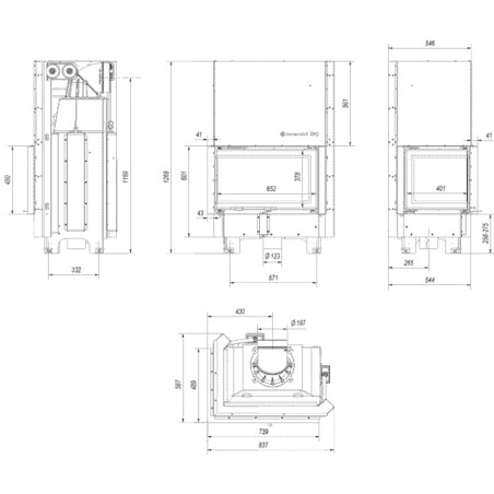 Kominek KRATKI MBM lewy BS 10 kW Ø 200 Gilotyna