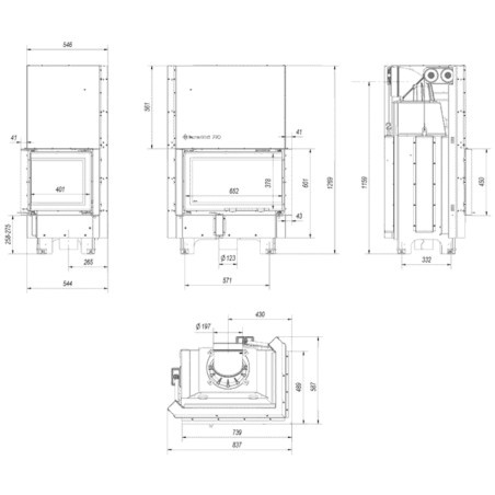 Kominek KRATKI MBM prawy BS 10 kW Ø 200 Gilotyna