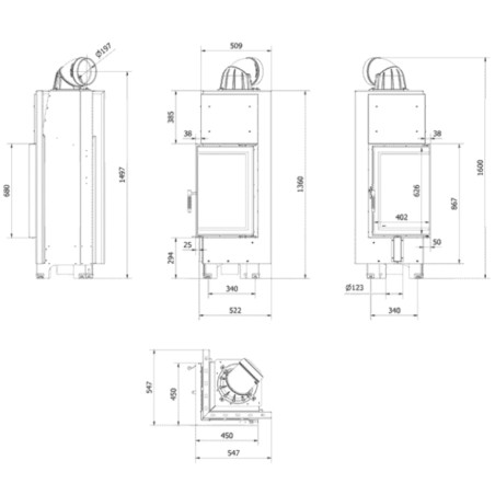 Kominek KRATKI MBN prawy BS 10 kW Ø 200