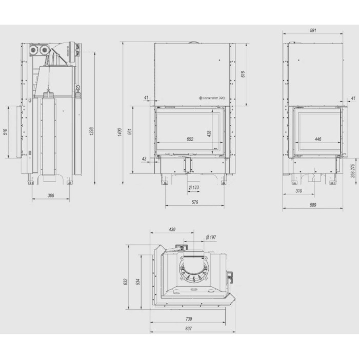 Kominek KRATKI MBZ lewy BS 13 kW Ø 200 Gilotyna