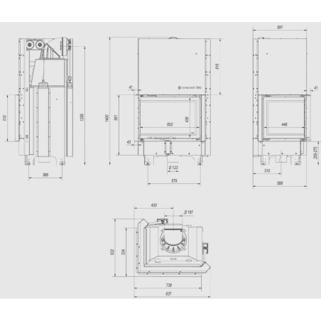 Kominek KRATKI MBZ lewy BS 13 kW Ø 200 Gilotyna
