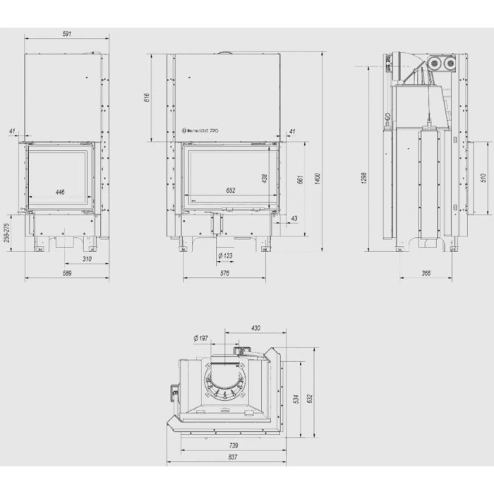 Kominek KRATKI MBZ prawy BS 13 kW Ø 200 Gilotyna