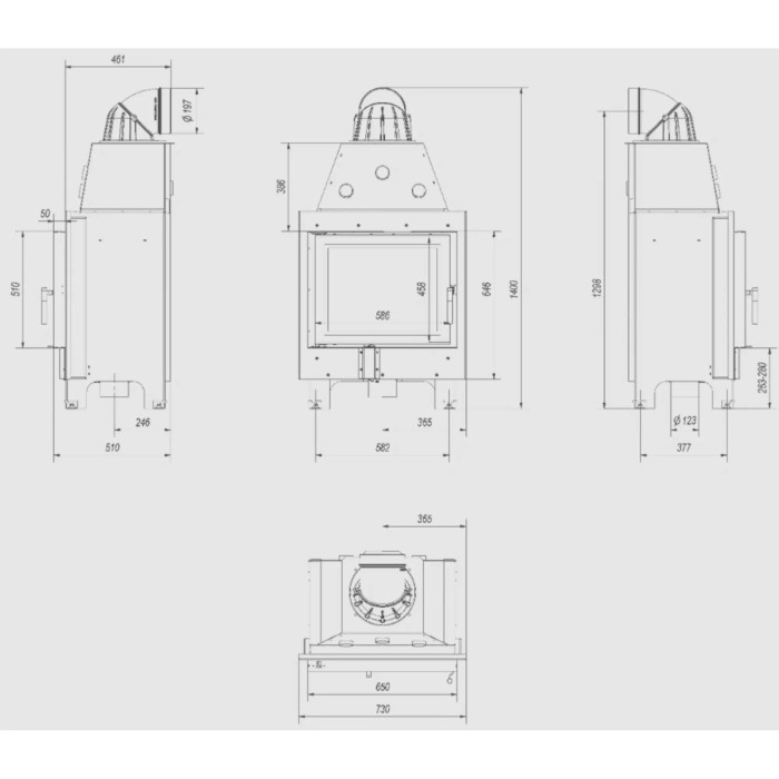 Kominek KRATKI MBZ 13 kW Ø 200