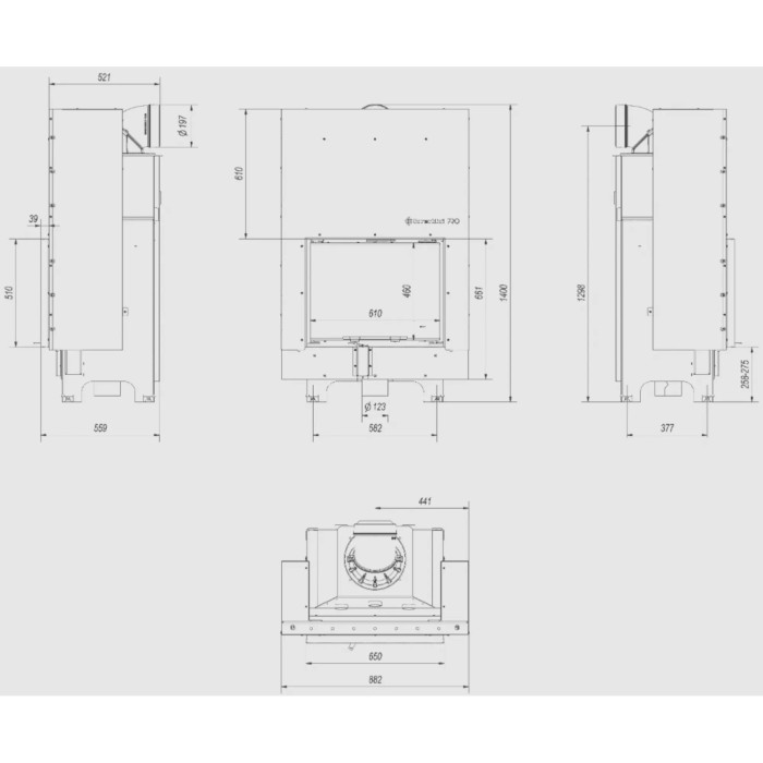 Kominek KRATKI MBZ 13 kW Ø 200 Gilotyna