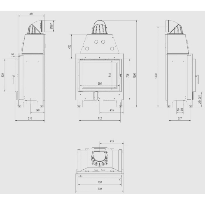 Kominek KRATKI MBA 17 kW Ø 200