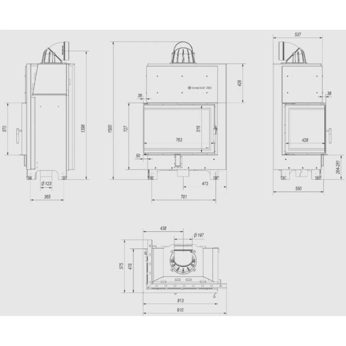Kominek KRATKI MBA lewy BS 17 kW Ø 200