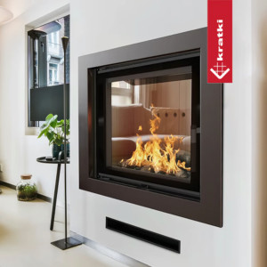 Kominek z płaszczem wodnym KRATKI LUCY 12 kW Ø 200 czarne wyłożenie