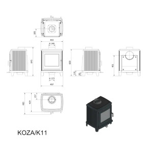 Piec żeliwny koza KRATKI K11 Ø 150 6 kW