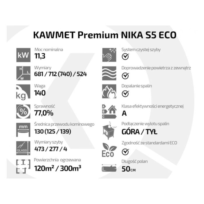 Piec wolnostojący KAWMET Premium NIKA S5 ECO 11,3kW