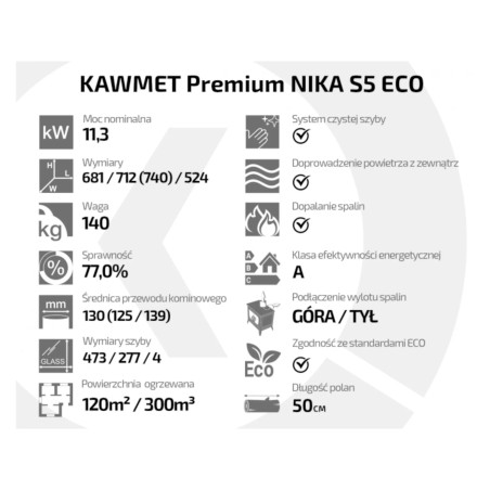 Piec wolnostojący KAWMET Premium NIKA S5 ECO 11,3kW