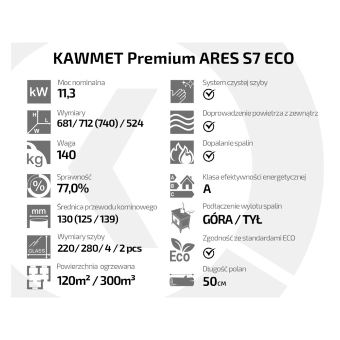 Piec wolnostojący KAWMET Premium ARES S7 ECO 11,3kW