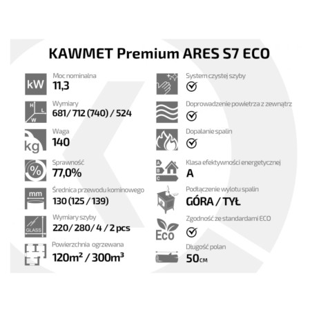 Piec wolnostojący KAWMET Premium ARES S7 ECO 11,3kW