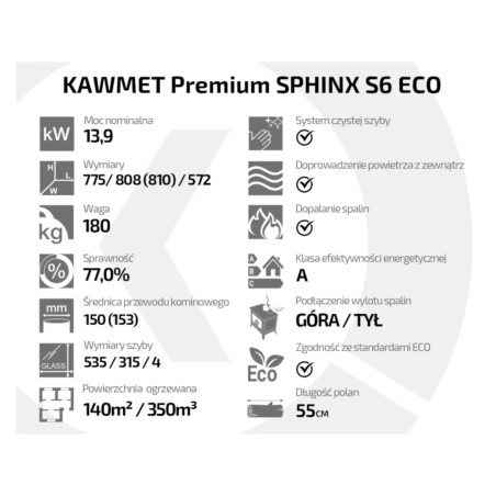 Piec wolnostojący KAWMET Premium SPHINX S6 ECO 13,9kW