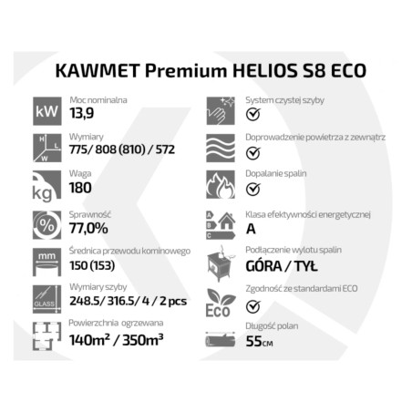 Piec wolnostojący KAWMET Premium HELIOS S8 ECO 13,9kW