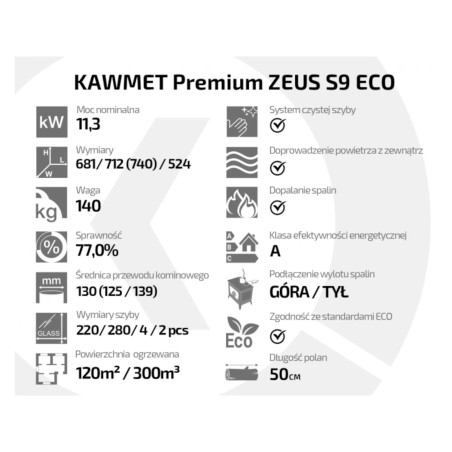 Piec wolnostojący KAWMET Premium ZEUS S9 ECO 11,3kW