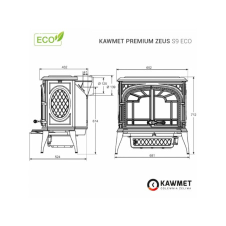 Piec wolnostojący KAWMET Premium ZEUS S9 ECO 11,3kW