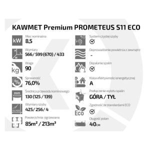 Piec wolnostojący KAWMET Premium PROMETEUS S11 ECO 8,5kW