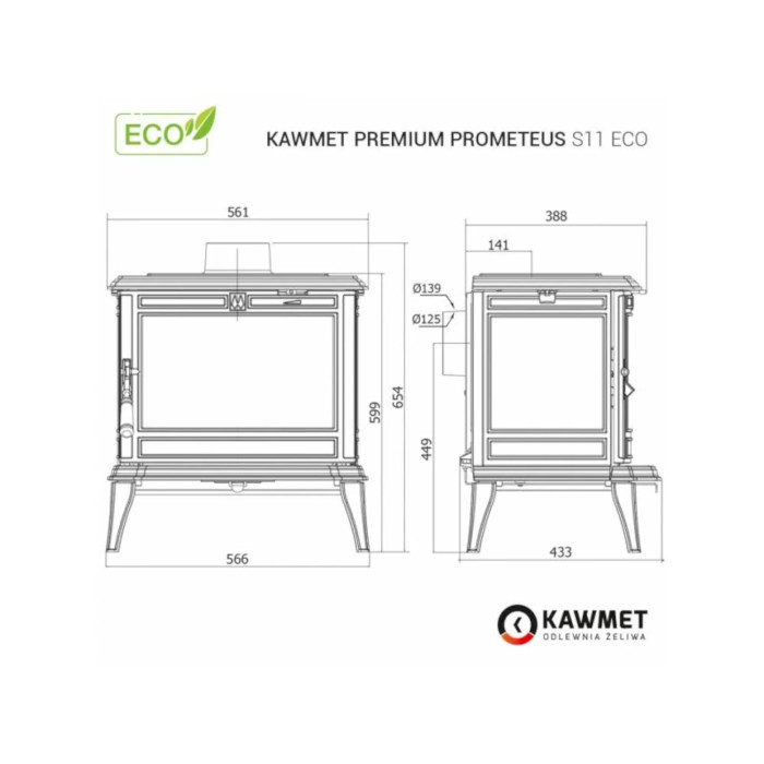 Piec wolnostojący KAWMET Premium PROMETEUS S11 ECO 8,5kW