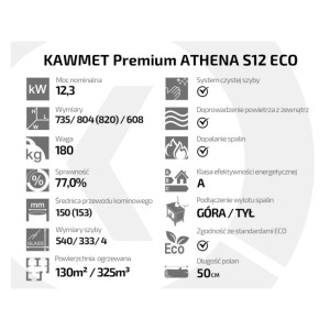 Piec wolnostojący KAWMET Premium ATHENA S12 ECO 12,3kW