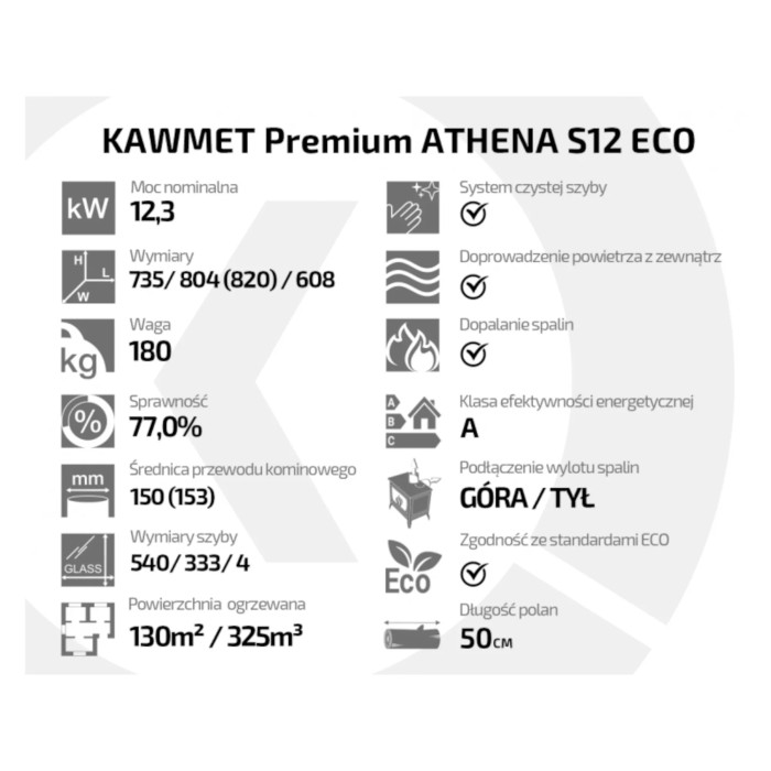 Piec wolnostojący KAWMET Premium ATHENA S12 ECO 12,3kW