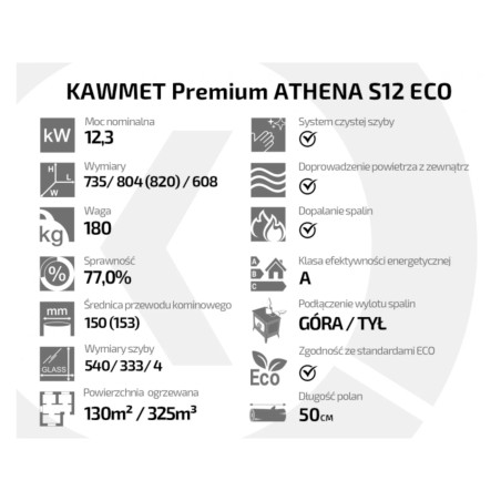Piec wolnostojący KAWMET Premium ATHENA S12 ECO 12,3kW