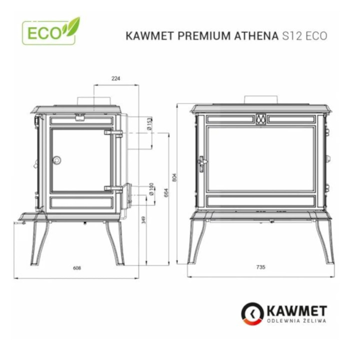 Piec wolnostojący KAWMET Premium ATHENA S12 ECO 12,3kW