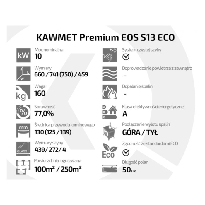 Piec wolnostojący KAWMET Premium EOS S13 ECO 10kW
