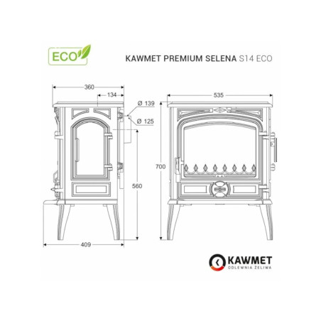 Piec wolnostojący KAWMET Premium SELENA S14 ECO 6,5kW