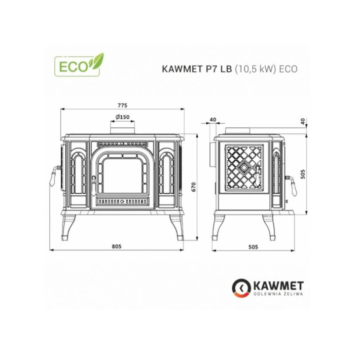 Piec wolnostojący KAWMET P7 ECO 10,5 kW LB/PB