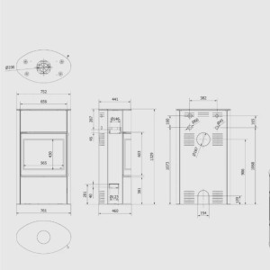 Piec stalowy KRATKI BJORN/W Ø 150 8 kW czarne wyłożenie